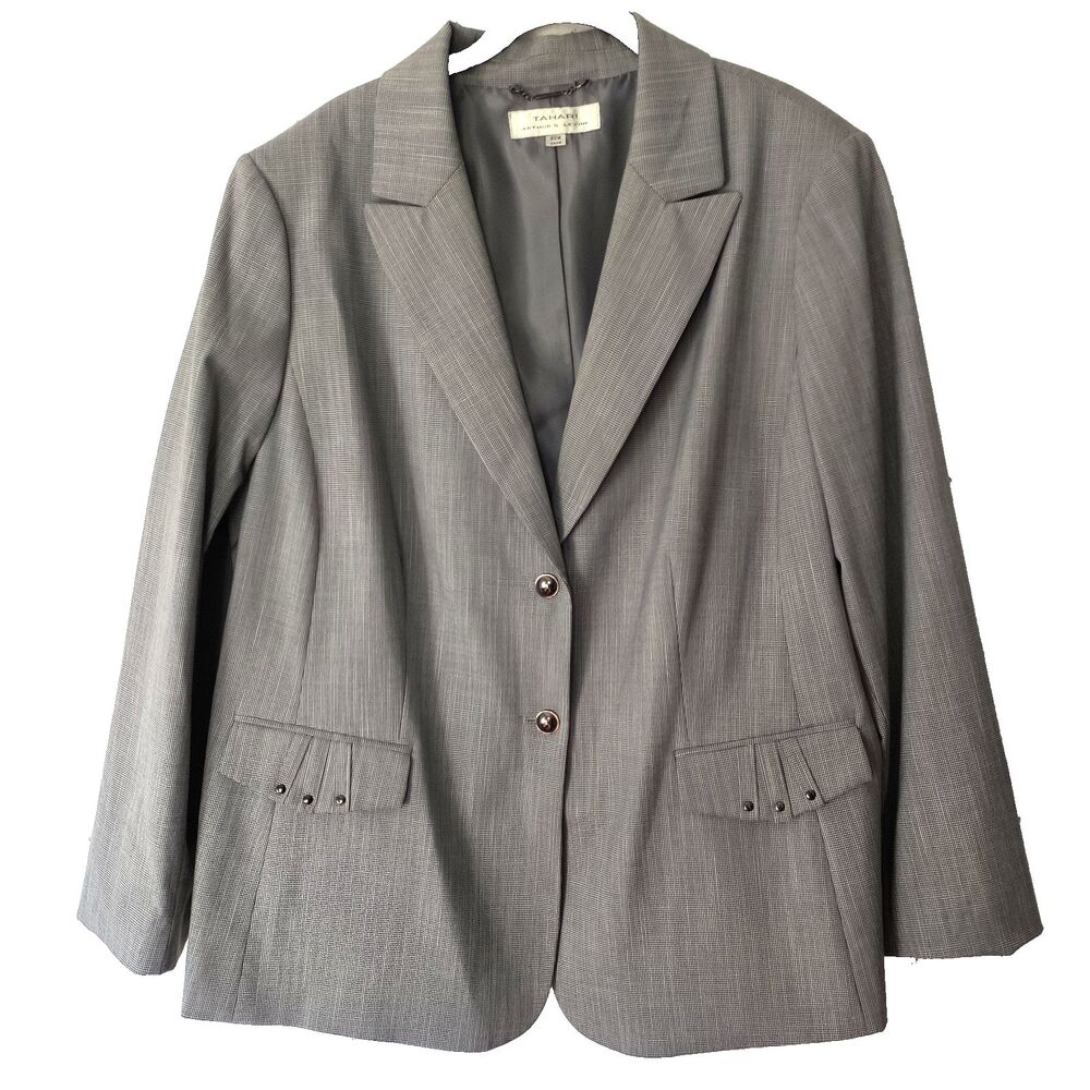 Tahari X Arthur Levine Blazer NEW Gray 20W Small Checks Career Office Travel